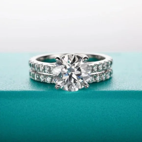 Certified 4.14ct. t.w. Moissanite Diamond Wedding Ring Set NEW - Picture 5 of 13